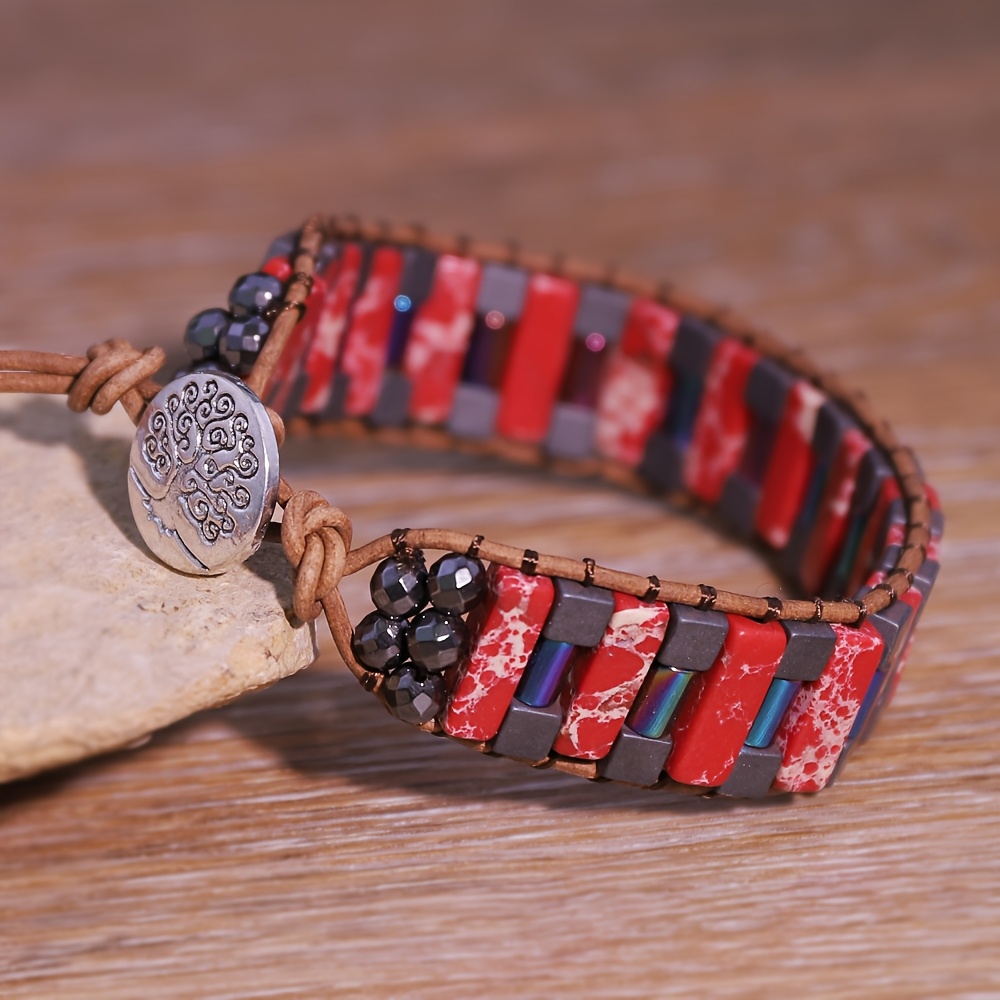 Handcrafted Natural Stone Box Chain Bracelet, Unisex